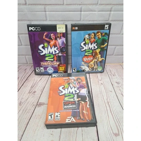 Lot Of 3, Sims 2 PC CD Game‎ Collection, Nightlife, Open For Business, Pets Exp