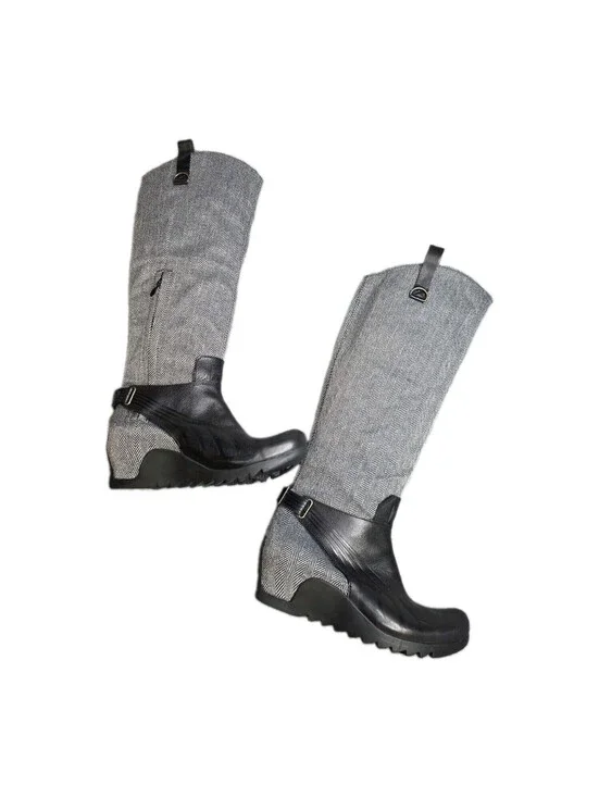 Vtg. PUMA Balmoral Herringbone Tweed Leather Wedge Riding Boots 346110-02 NWOB 7