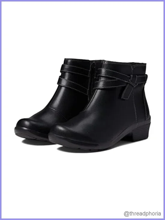 Leather Ankle Boot Chelsea Block Heel Almond Toe Zip