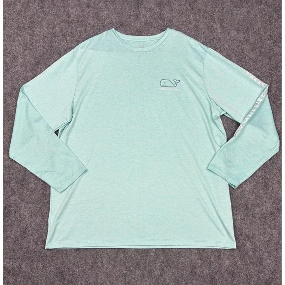 Vineyard Vines Performance Shirt Mens XL Aqua Blue Heather Long Sleeve Whale Tee