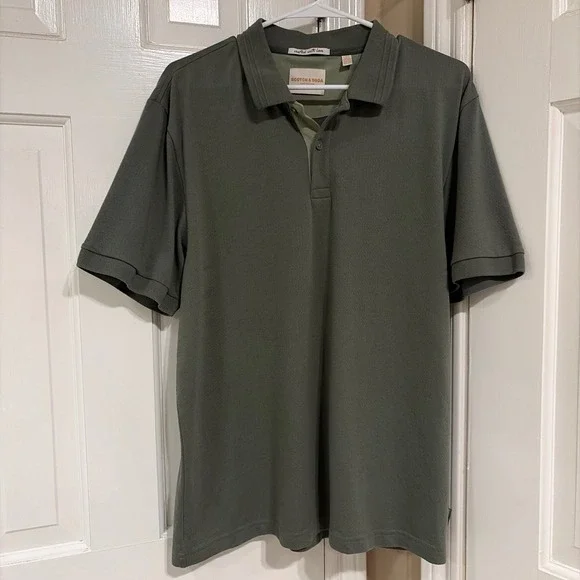 Scotch & Soda Mens Regular Fit Polo Shirt Olive Green Large Pique Cotton Blend