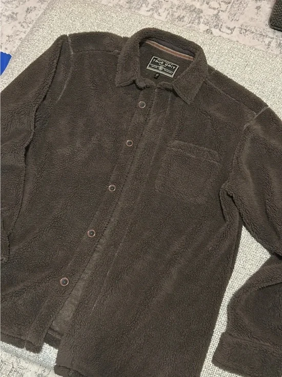 True Grit Men’s Dark Brown Sherpa Button-Down Shirt Jacket