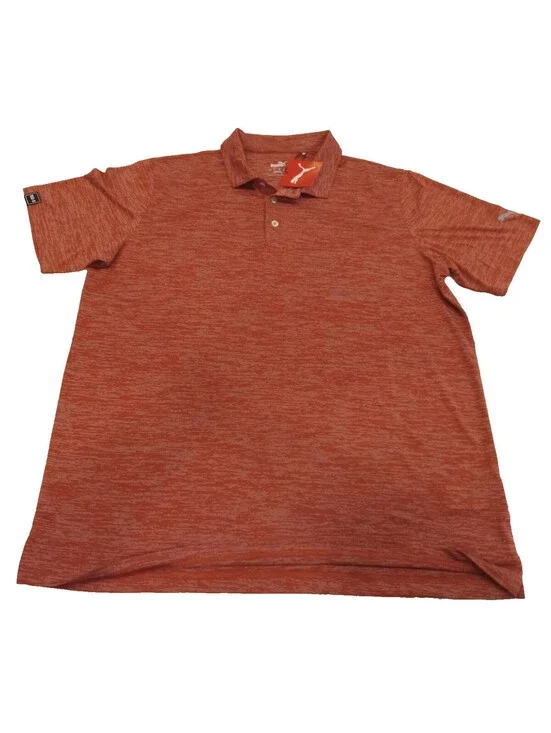 Puma Golf Shirt Mens Large Orange Red Heather Icon Performance Polo Big D L