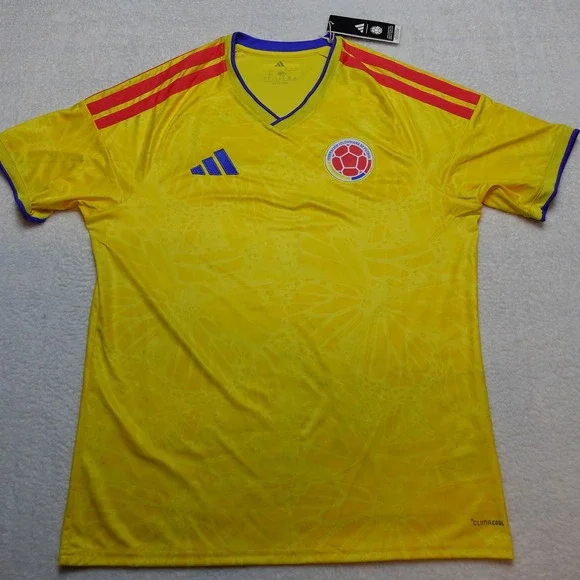 Adidas Soccer Jersey Mens L Yellow Colombia Home FCF JL6972 210 ClimaCool