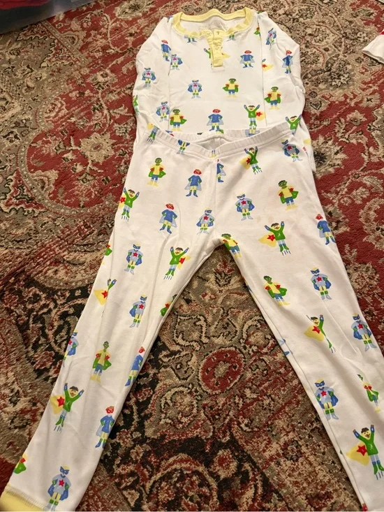 The Beaufort Bonnet Company White Kids Pajama Set with Colorful Superhero Print