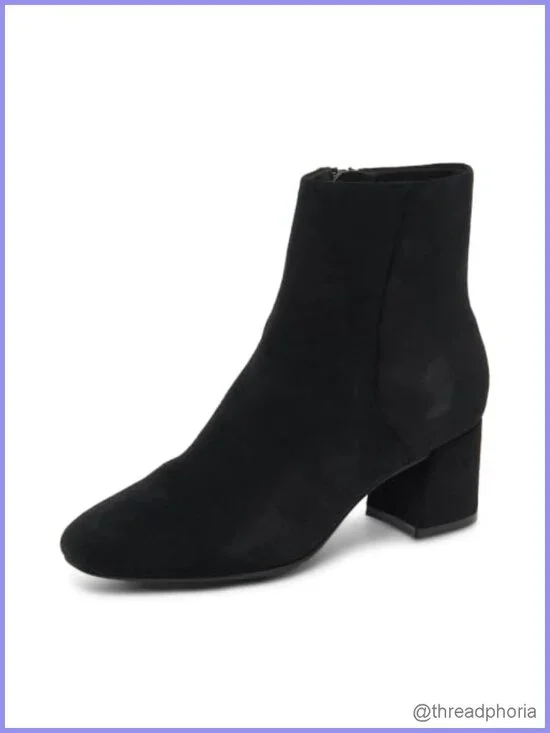 Waterproof Suede Ankle Bootie with Almond Toe and Block Heel