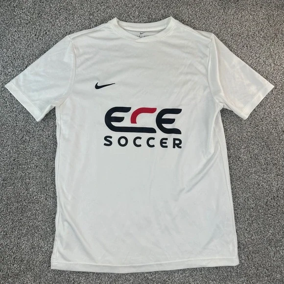 Nike Soccer Jersey Shirt Kids XL White ECE Soccer Dri-FIT Graphic Tee Sporty