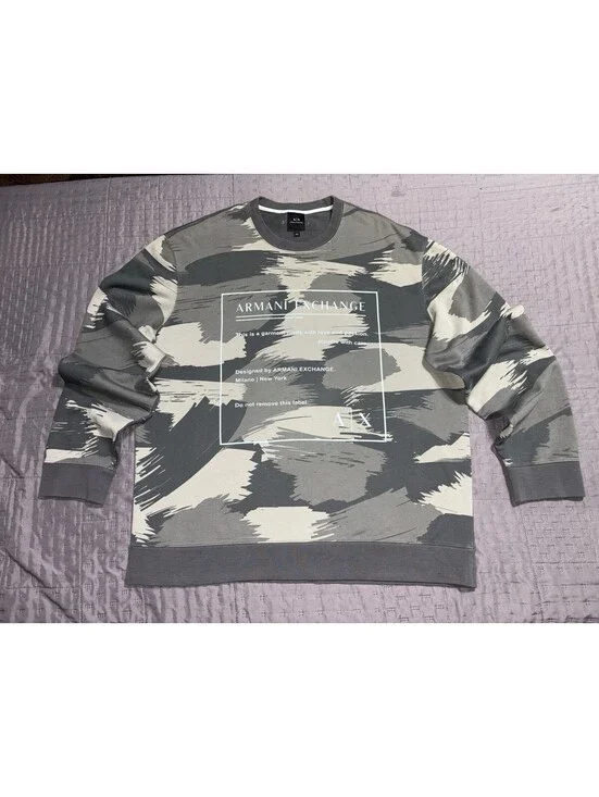 Armani Exchange Men Pull-over Paint Brush Camo Back Logo , Urban, 2XL