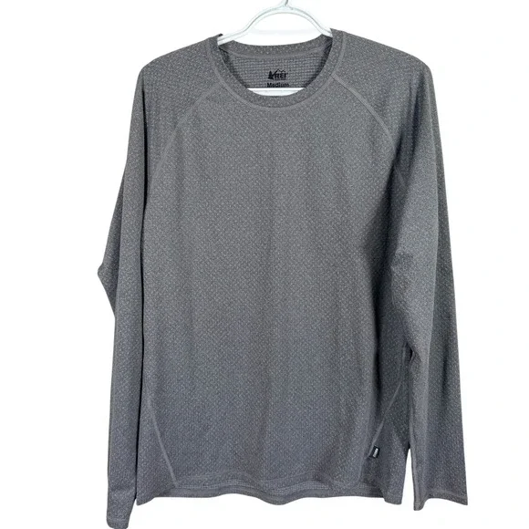 REI Co-op Base Layer Performance Long Sleeve Shirt Mens M Grey Textured‎