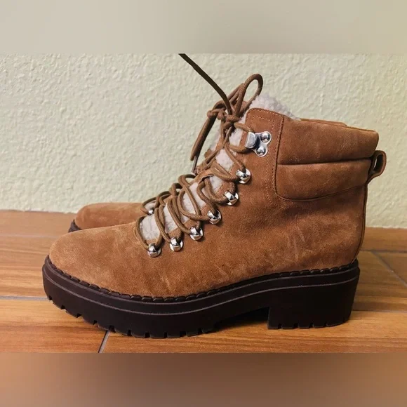 Marc Fisher LTD Nairy Brown Suede w/ Shearling Tongue Hiking Boots Size: 8.5M