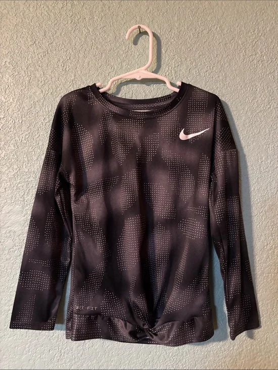 Nike Girls Black Dri-FIT Twist Hem Long Sleeve Athletic Top Size Medium Good