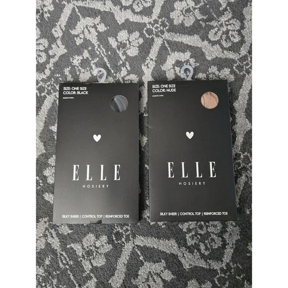 Elle Sheer Nude And Black Pantyhose Hosiery Women One Size Lot Of 2