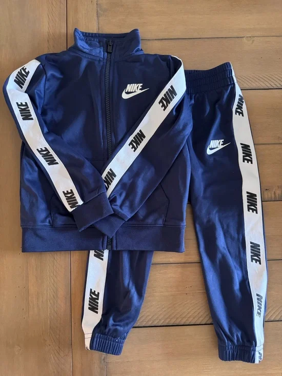 Nike Kids Navy Track Joggers with White Logo Tape