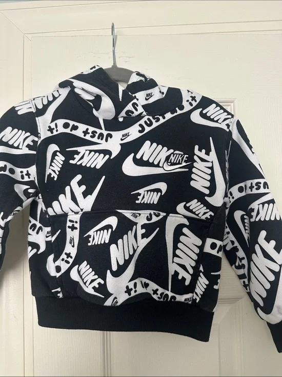 Nike Black & White Kids Logo Hoodie - Allover Swoosh Print