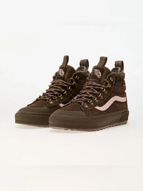 Vans Brown Suede High-Top Ankle Boots with Pink Accent