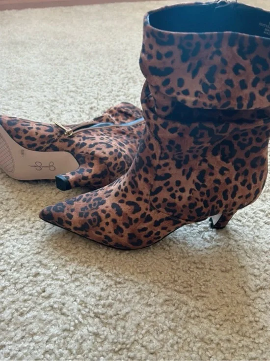 Jessica Simpson Leopard Print Pointed Toe Kitten Heel Ankle Boots