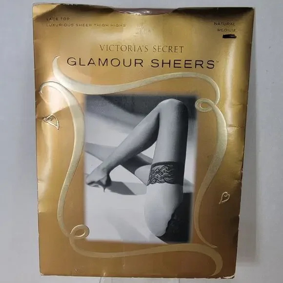 Victoria's Secret Glamour Sheers Lace Top Thigh Highs - Natural Medium NEW