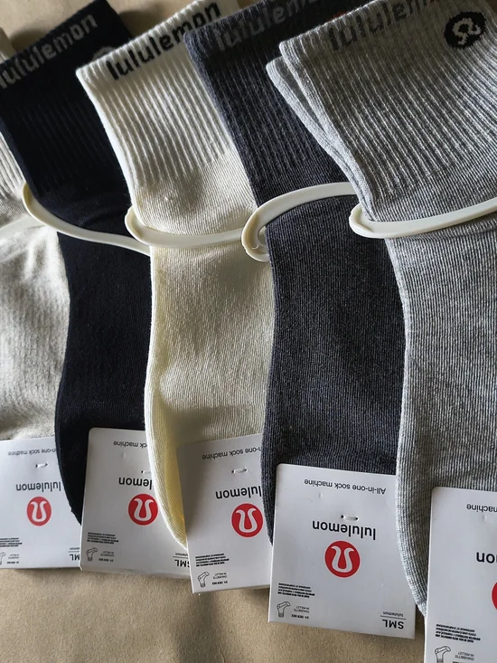 lululemon athletica Women's Crew Socks - Black, Cream, Charcoal, Gray (5-Pack)