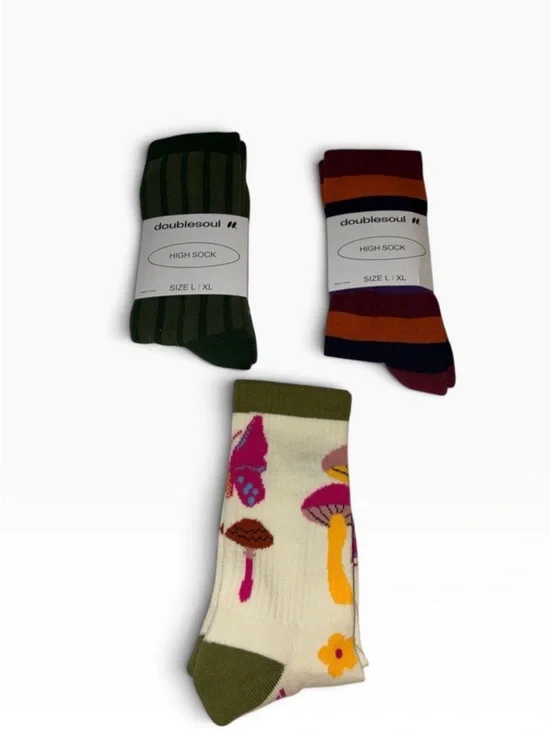 Doublesoul Socks -set of 3 Olive Green, Multicolor & Cream Pattern - Sz L/XL