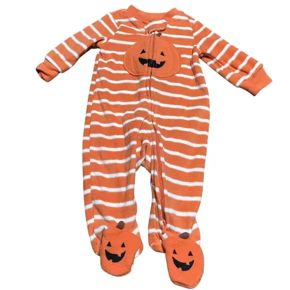 Just One You sz 3 mth Halloween striped Pumpkin sleep & play
