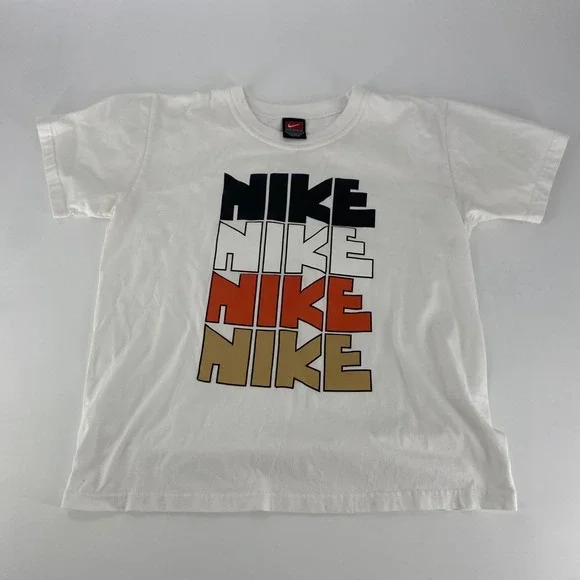 Nike Kids‎ T Shirt White Stacked Logo Casual Short Sleeve Tee VTG