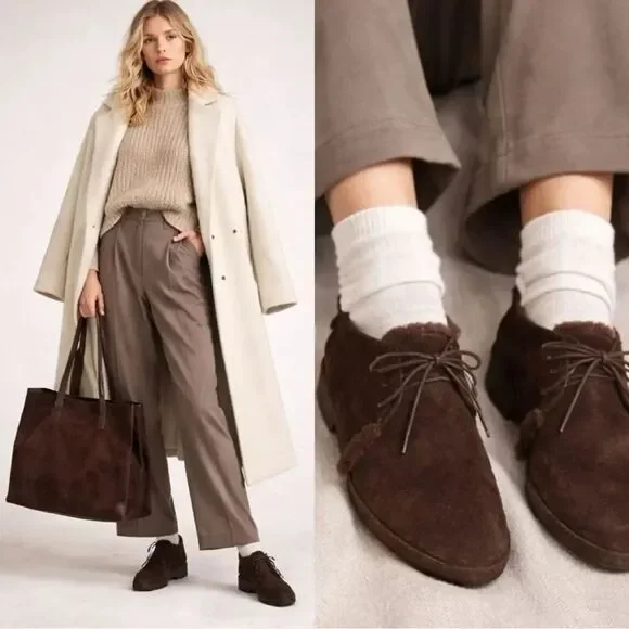 NEW STAUD Brown Suede and Shearling ankle boots