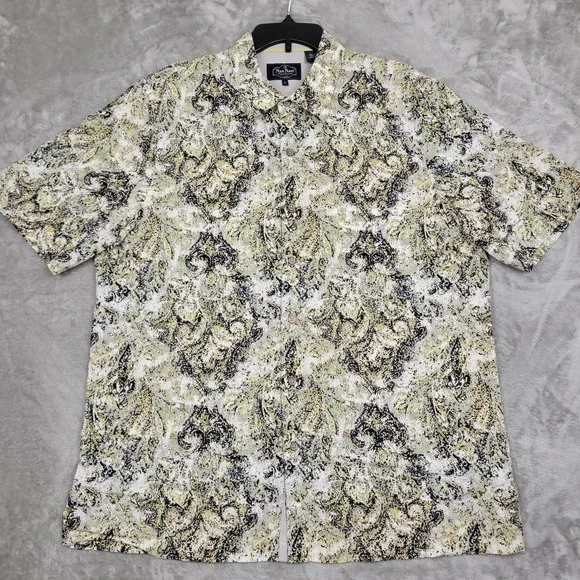 Nat Nast Luxury Originals Shirt Mens L Green Black Abstract 100% Linen Button-Up