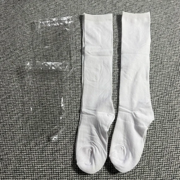 Womens White Knee High Socks Solid Ribbed Cuff School Uniform Hosiery