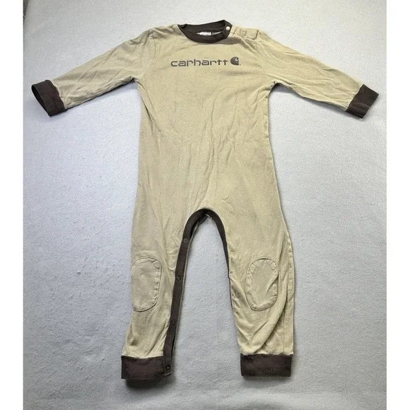 Carhartt Baby Sleeper Outfit Brown Logo 24 Months Snap Long Sleeves