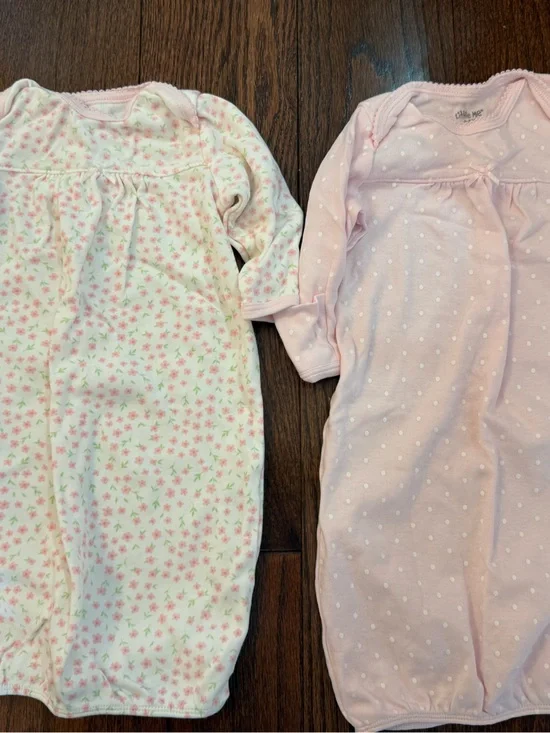 Little Me Baby Sleep Gowns - Light Pink Floral & Dot Set