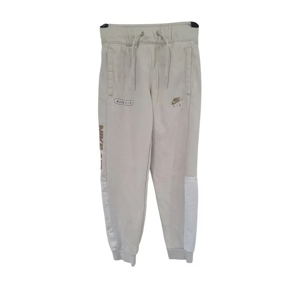 Nike Air Joggers Oatmeal Gold‎ Metallic Logo Mesh Panel Fleece Kids Small #2