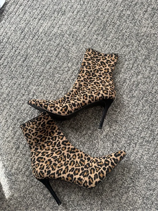 Steve Madden Leopard Print Pointed Toe Stiletto Ankle Sock Bootie