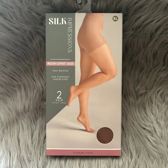 Silk Impressions Medium Support Sheer Tights‎ Women Size XL Cocoa High Waisted
