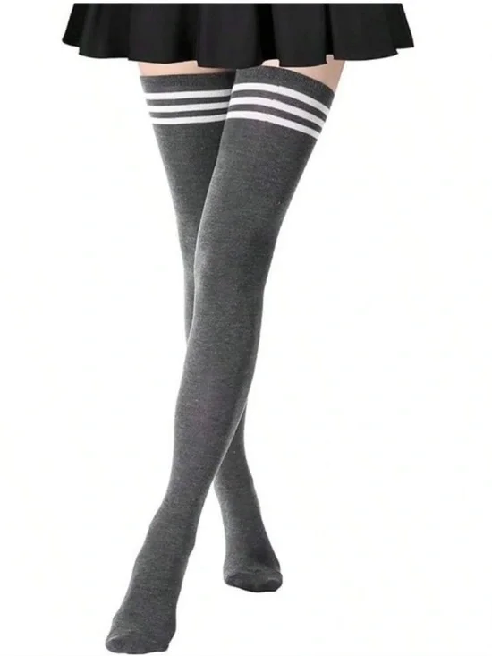 URBAN OUTFITTERS Thigh Over the Knee Marled Gray Blue Ivory Stripe Socks NWOT M