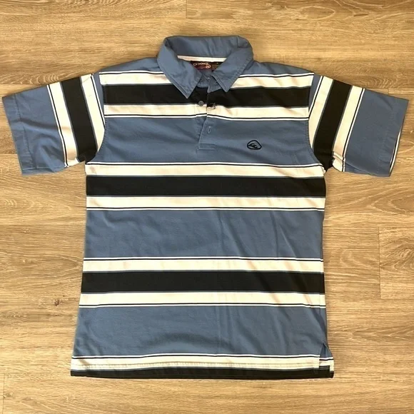 Heat Wave Blue Striped Polo Shirt with Logo. Size Medium