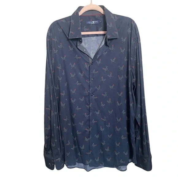 STONE ROSE Long Sleeve Button Front Rooster Chicken Print Shirt