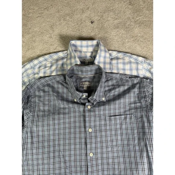Peter Millar Mens Large Blue Plaid Long Sleeve Button Shirt Business Lot Of 2