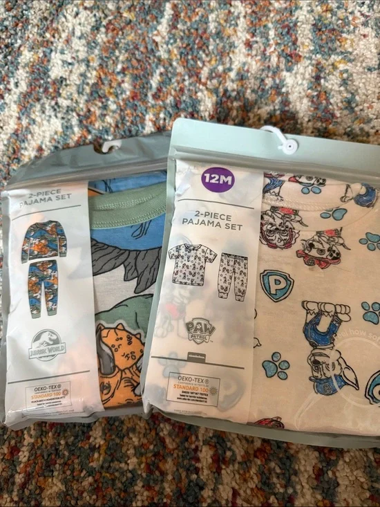 Paw Patrol & Dinosaur 2-Piece Pajama Sets in White and Blue