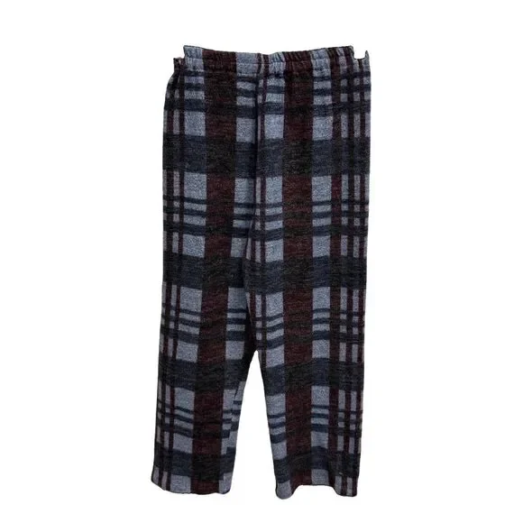 Boy Youth Pajama Pants 12 Plaid Blue Gray Maroon Elastic Waist Pullon 25X25”
