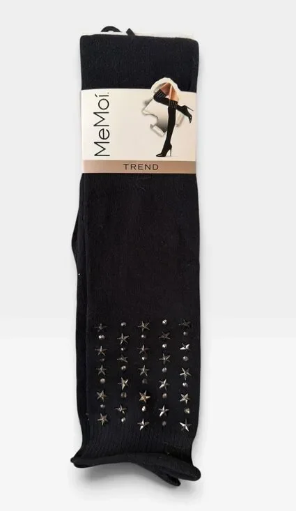 NWT MeMoi Trend Evening Star Over The Knee Socks Black Studded Rhinestone 9-11