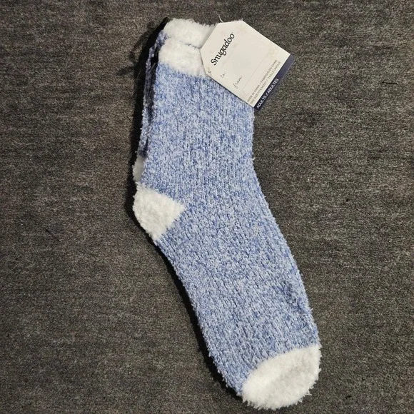 Snugadoo Blue White Marled Fuzzy Socks Women One Size Cozy Crew Socks