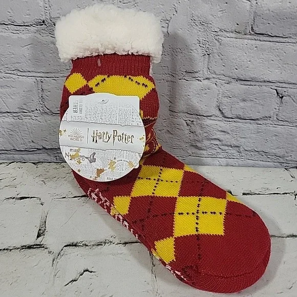 Harry Potter Gryffindor Sherpa Lined Non-Slip Slipper Socks - One Size Fits Most