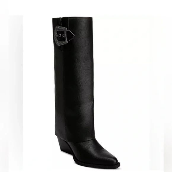 Zodiac Womens sz. 8.5 faux‎ leather black tall boots western biker fall winter