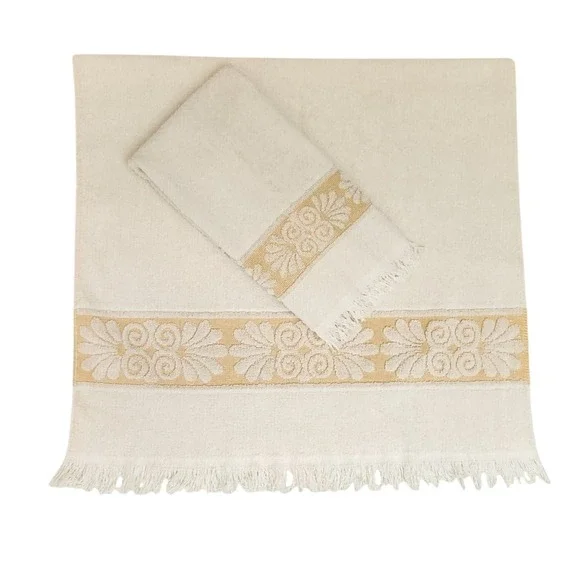 Vintage Cannon Monticello Santa Cruz Bath & Hand‎ Towel Set Cream & Gold