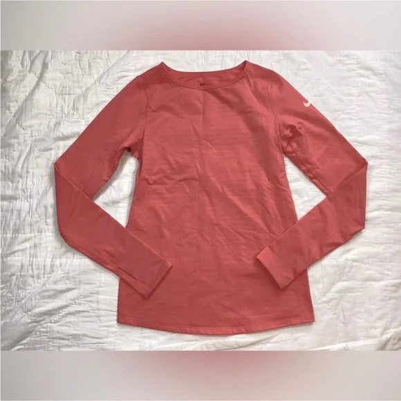 Girls Nike Pro Dri-Fit‎ Warm Training LS Athletic Tee Coral Large