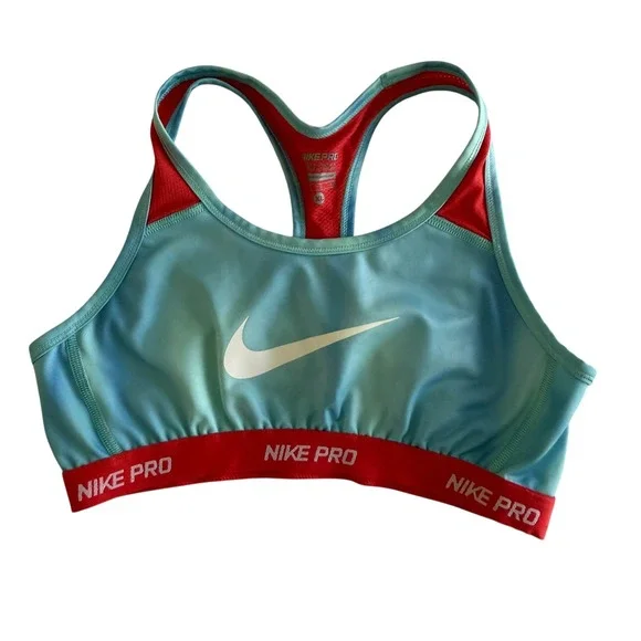 NIKE Pro Dri-Fit Red and Aqua Blue‎ Youth Girls Sports Bra, XL