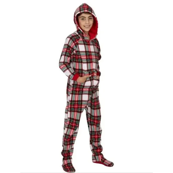 FESTIVE PLAID KIDS HOODIE FLEECE ONESIE