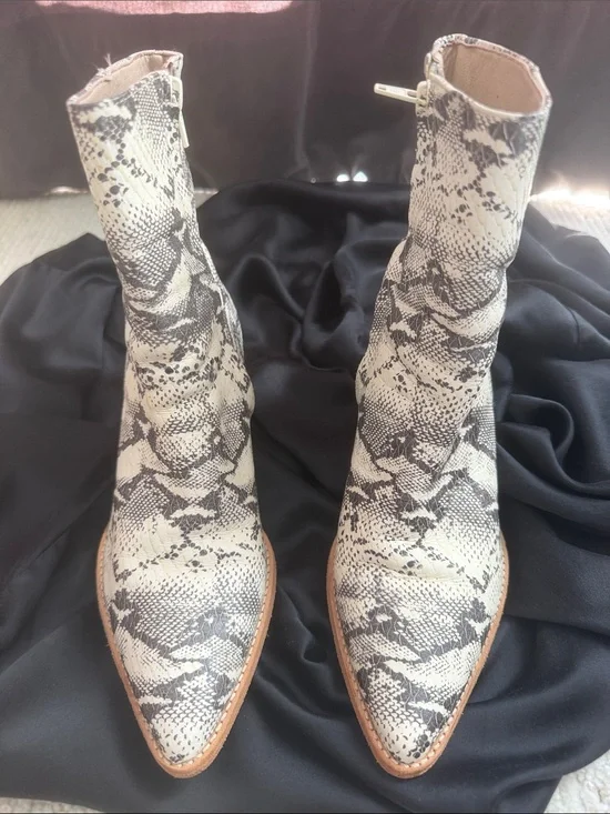 Matisse Caty Snake-Print Pointed Toe Ankle Boots - Bone/Black