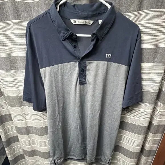TravisMathew Men’s Large Golf Polo Blue Gray Colorblock Pima Cotton Shirt