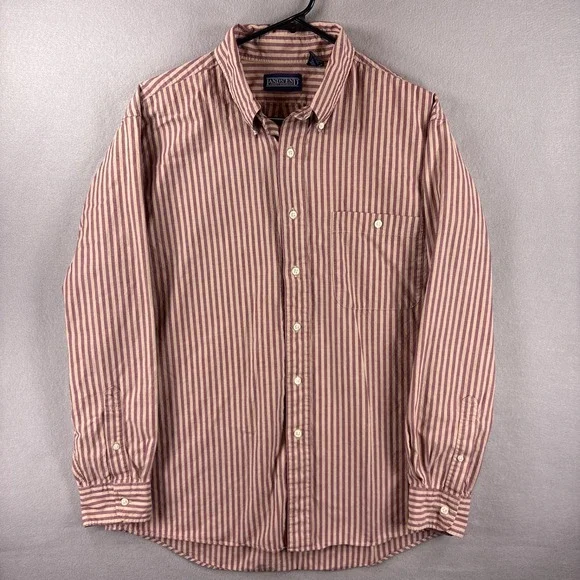 Vintage Lands End Oxford Button Down 16.5/35 Pinpoint Striped Clay Red OCBD